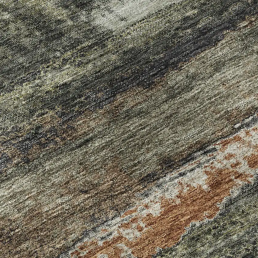 Charcoal Ivory And Copper Abstract Washable Area Rug With UV Protection Photo 9