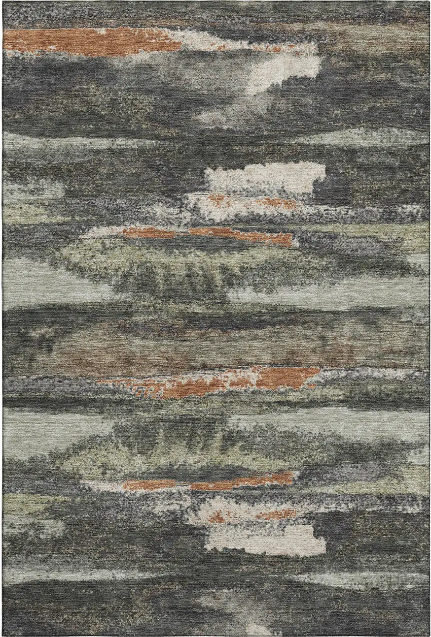 Charcoal Ivory And Copper Abstract Washable Area Rug With UV Protection Photo 1
