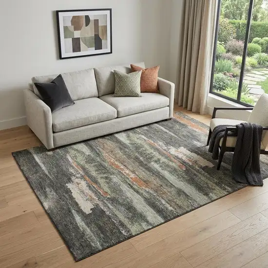 Charcoal Ivory And Copper Abstract Washable Area Rug With UV Protection Photo 1