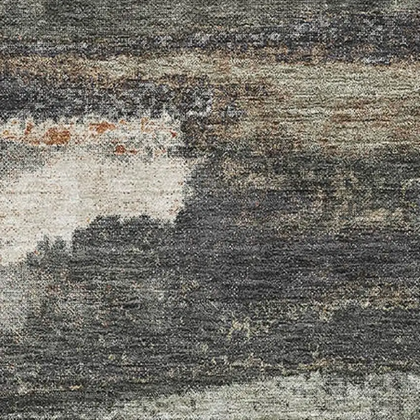 Charcoal Ivory And Copper Abstract Washable Area Rug With UV Protection Photo 2