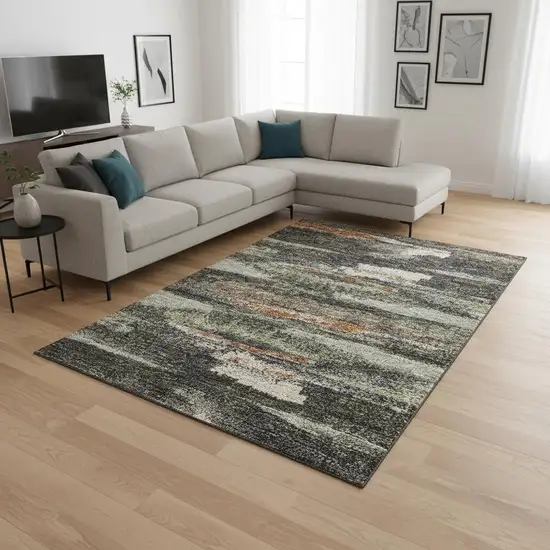Charcoal Ivory And Copper Abstract Washable Area Rug With UV Protection Photo 2