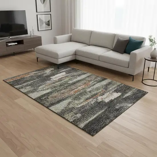 Charcoal Ivory And Copper Abstract Washable Area Rug With UV Protection Photo 2