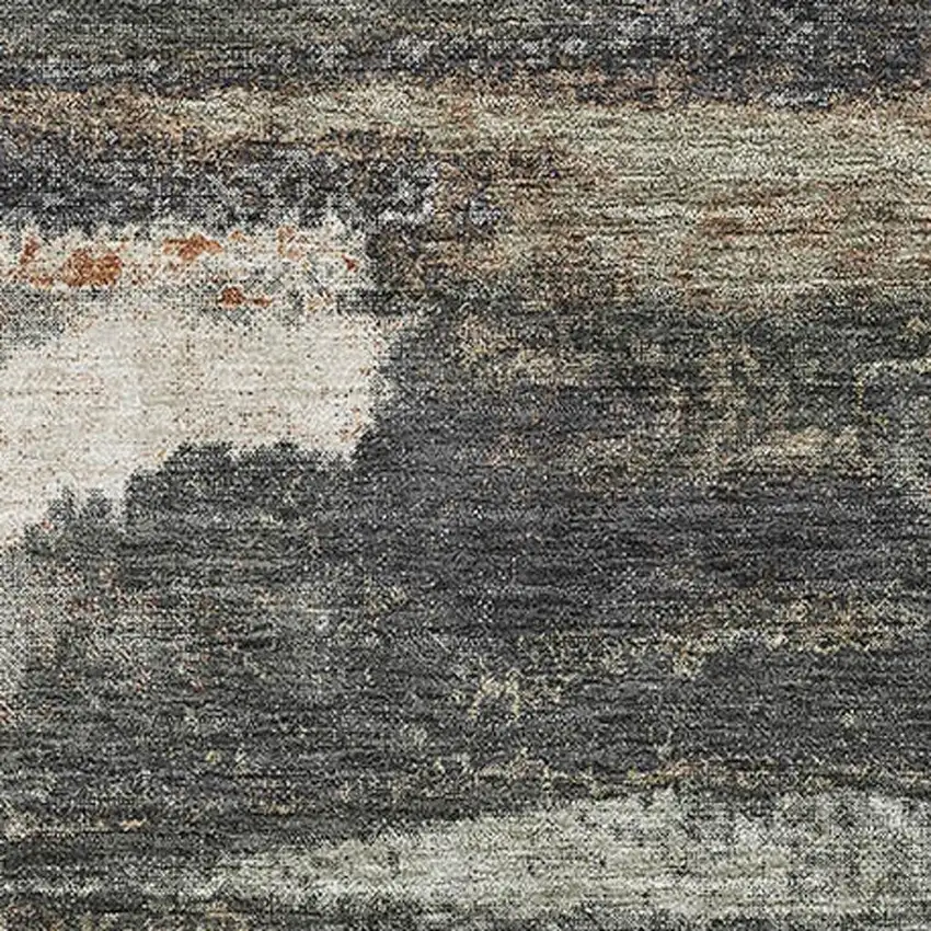 Charcoal Ivory And Copper Abstract Washable Area Rug With UV Protection Photo 2