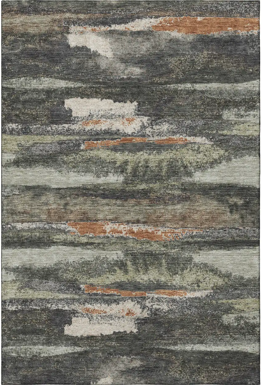 Charcoal Ivory And Copper Abstract Washable Area Rug With UV Protection Photo 2