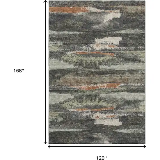 Charcoal Ivory And Copper Abstract Washable Area Rug With UV Protection Photo 9