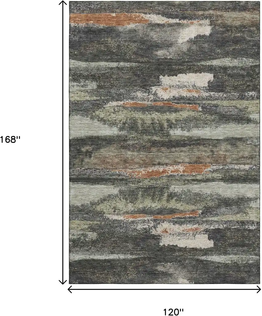 Charcoal Ivory And Copper Abstract Washable Area Rug With UV Protection Photo 9