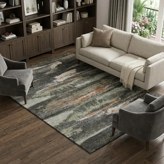 Charcoal Ivory And Copper Abstract Washable Area Rug With UV Protection Photo 1
