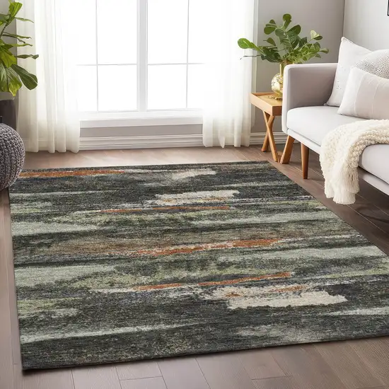 Charcoal Ivory And Copper Abstract Washable Area Rug With UV Protection Photo 3