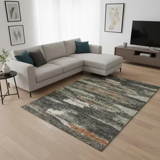 Charcoal Ivory And Copper Abstract Washable Area Rug With UV Protection Photo 2