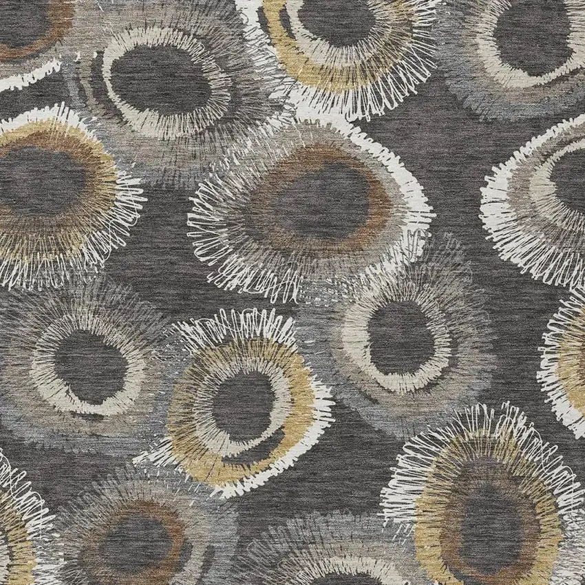 Charcoal Ivory And Copper Geometric Washable Indoor Outdoor Area Rug Photo 7