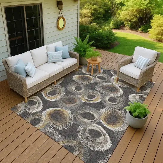 Charcoal Ivory And Copper Geometric Washable Indoor Outdoor Area Rug Photo 8