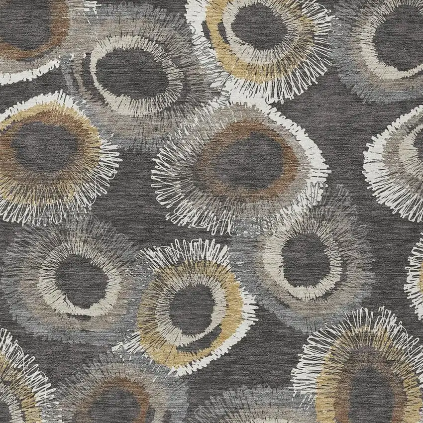 Charcoal Ivory And Copper Geometric Washable Indoor Outdoor Area Rug Photo 6