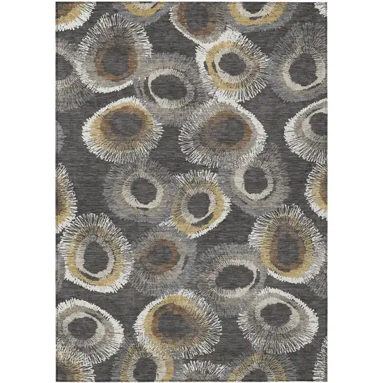 Charcoal Ivory And Copper Geometric Washable Indoor Outdoor Area Rug Photo 2