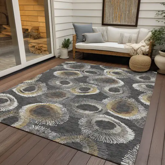 Charcoal Ivory And Copper Geometric Washable Indoor Outdoor Area Rug Photo 9