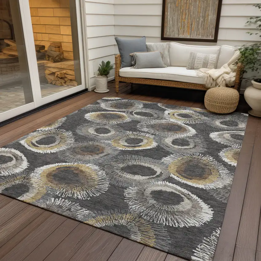 Charcoal Ivory And Copper Geometric Washable Indoor Outdoor Area Rug Photo 9