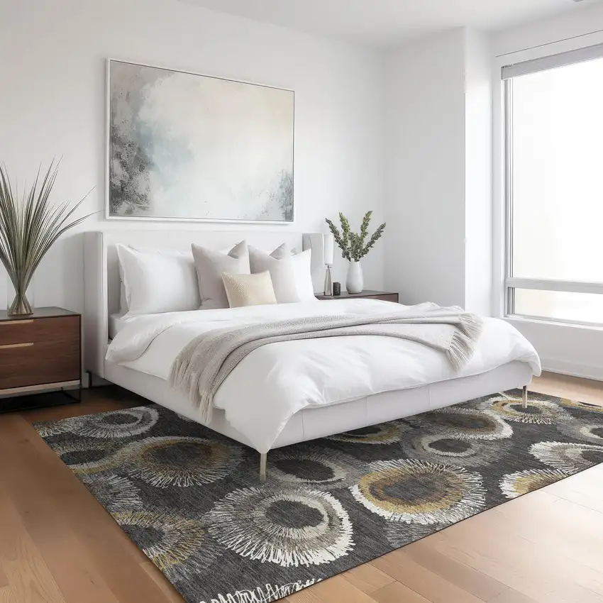 Charcoal Ivory And Copper Geometric Washable Indoor Outdoor Area Rug Photo 9