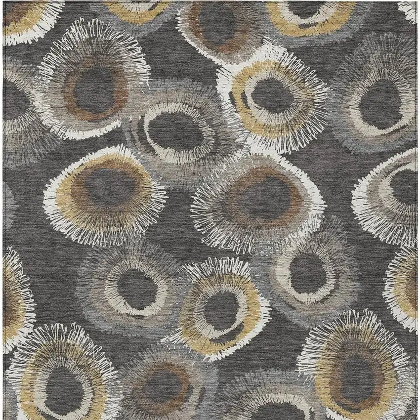 Charcoal Ivory And Copper Geometric Washable Indoor Outdoor Area Rug Photo 4