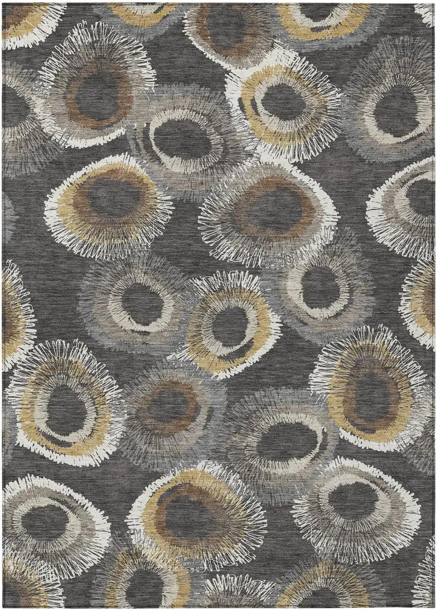 Charcoal Ivory And Copper Geometric Washable Indoor Outdoor Area Rug Photo 4