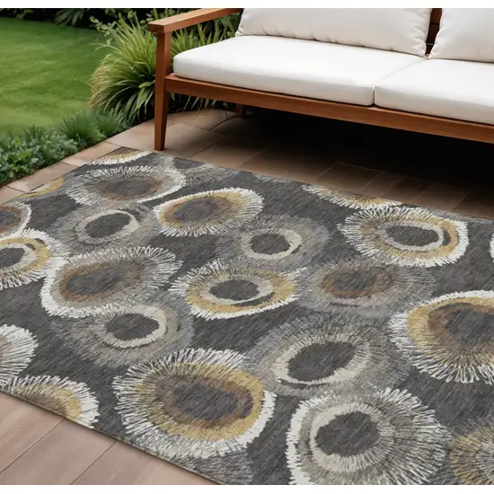 Charcoal Ivory And Copper Geometric Washable Indoor Outdoor Area Rug Photo 1