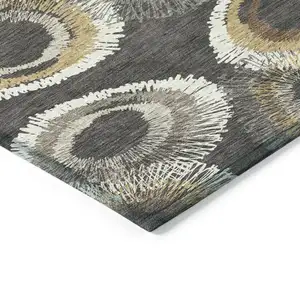 Photo of Charcoal Ivory And Copper Geometric Washable Indoor Outdoor Area Rug