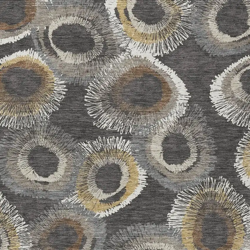 Charcoal Ivory And Copper Geometric Washable Indoor Outdoor Area Rug Photo 6