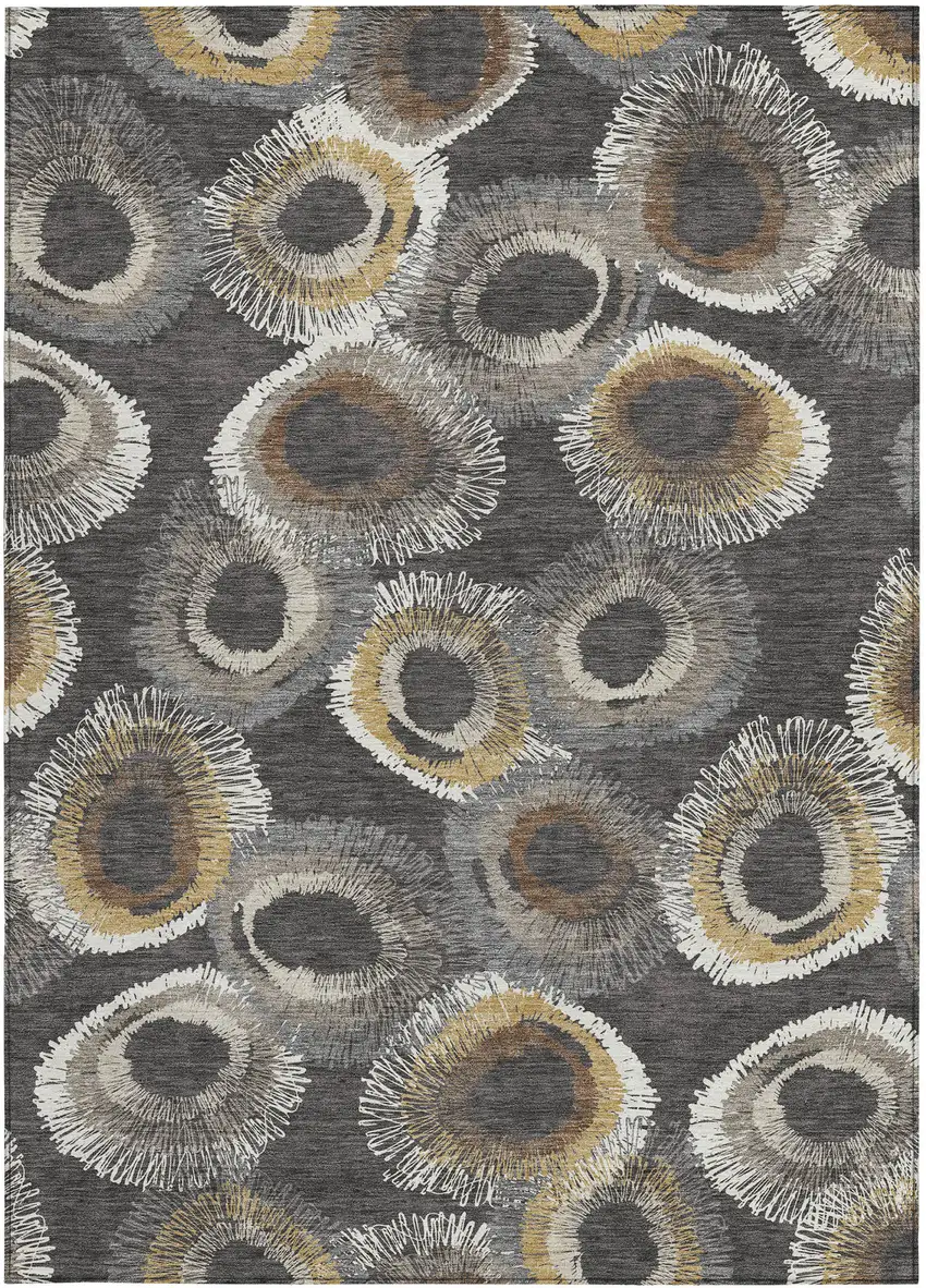 Charcoal Ivory And Copper Geometric Washable Indoor Outdoor Area Rug Photo 2