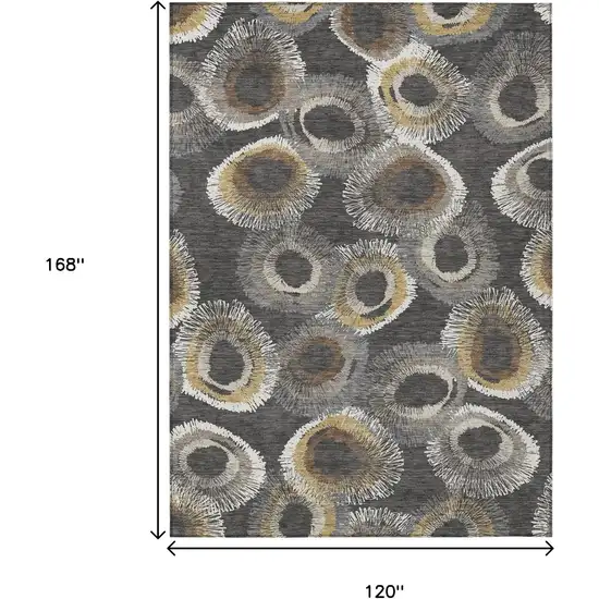 Charcoal Ivory And Copper Geometric Washable Indoor Outdoor Area Rug Photo 3