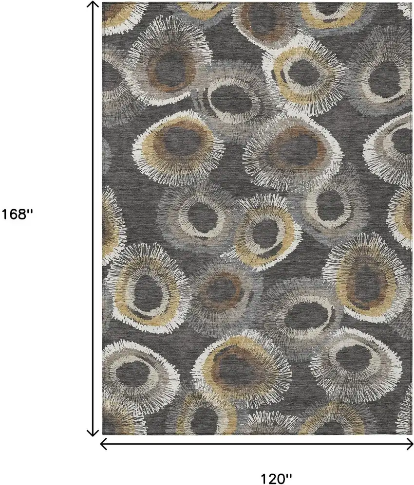 Charcoal Ivory And Copper Geometric Washable Indoor Outdoor Area Rug Photo 3