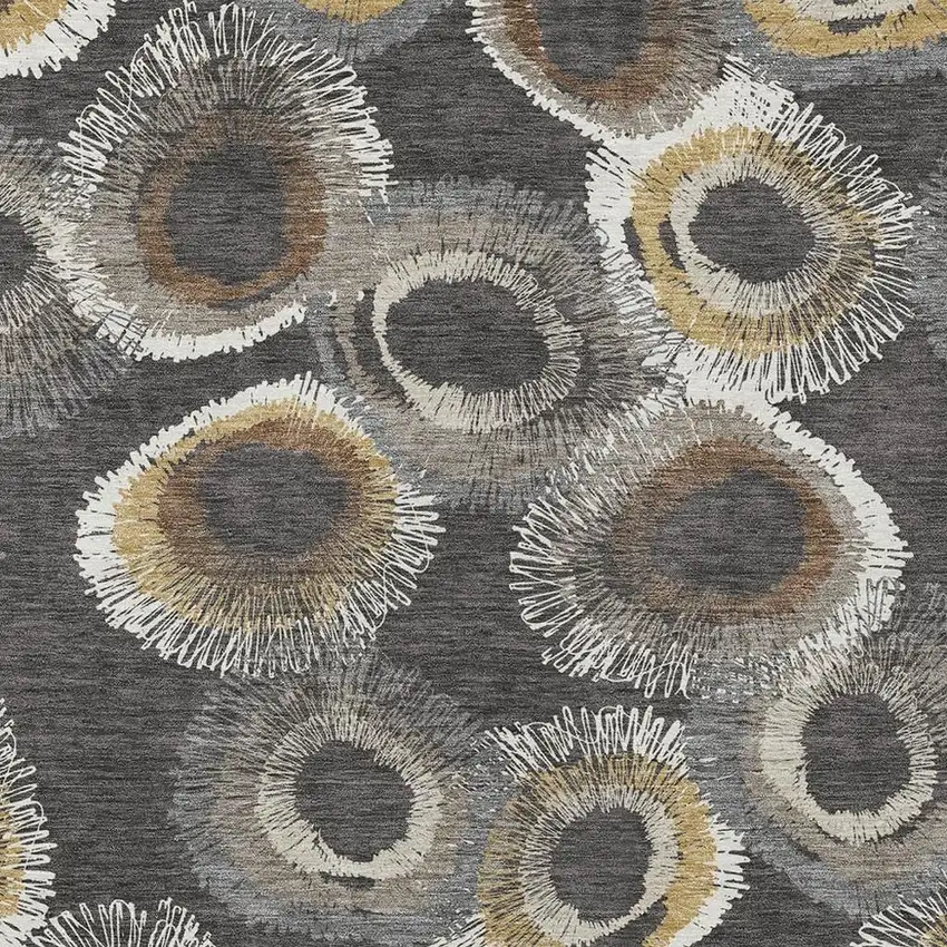 Charcoal Ivory And Copper Geometric Washable Indoor Outdoor Area Rug Photo 7