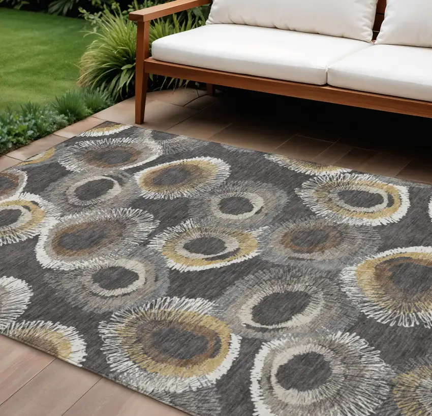 Charcoal Ivory And Copper Geometric Washable Indoor Outdoor Area Rug Photo 1