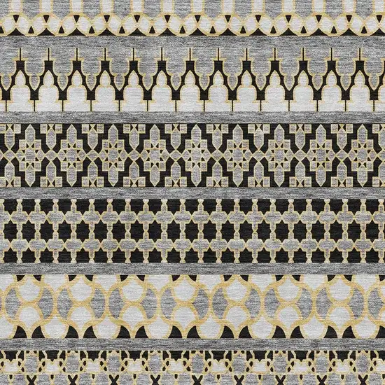 Charcoal Ivory And Copper Ikat Washable Area Rug With UV Protection Photo 3