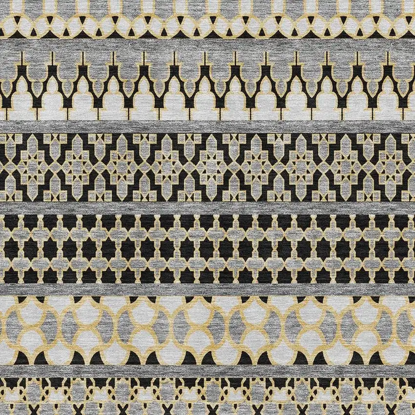 Charcoal Ivory And Copper Ikat Washable Area Rug With UV Protection Photo 3