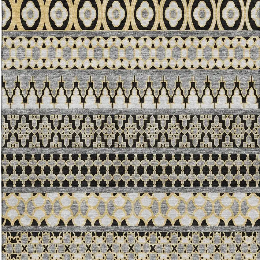 Charcoal Ivory And Copper Ikat Washable Area Rug With UV Protection Photo 4