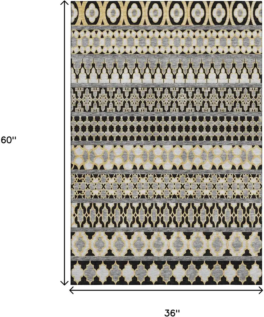 Charcoal Ivory And Copper Ikat Washable Area Rug With UV Protection Photo 3