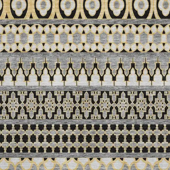 Charcoal Ivory And Copper Ikat Washable Area Rug With UV Protection Photo 3