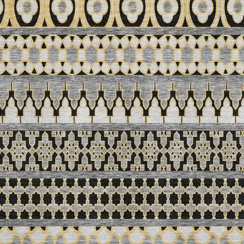 Charcoal Ivory And Copper Ikat Washable Area Rug With UV Protection Photo 3