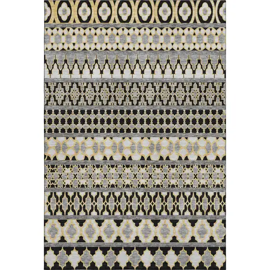 Charcoal Ivory And Copper Ikat Washable Area Rug With UV Protection Photo 1
