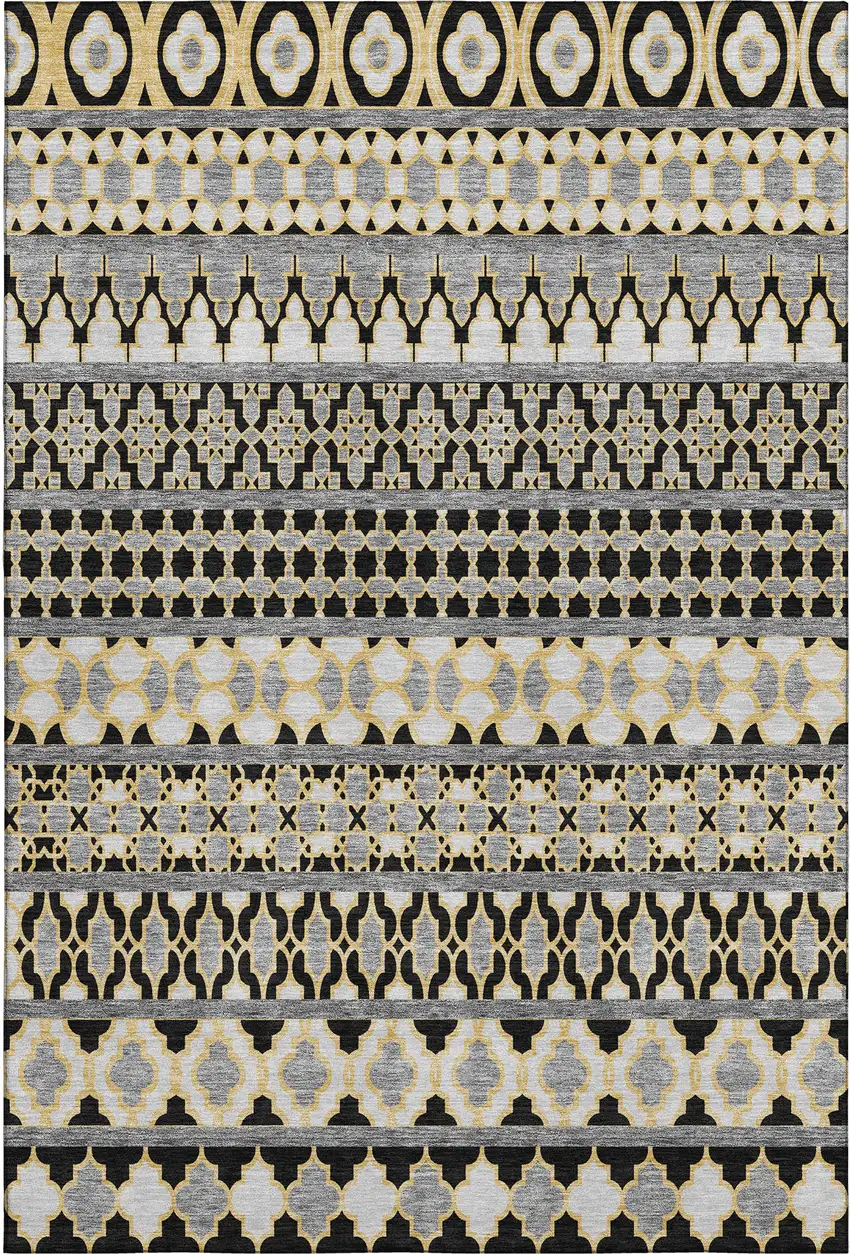 Charcoal Ivory And Copper Ikat Washable Area Rug With UV Protection Photo 1