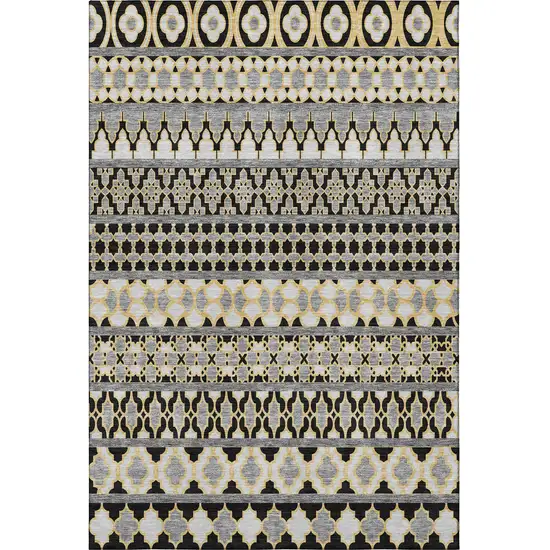 Charcoal Ivory And Copper Ikat Washable Area Rug With UV Protection Photo 3