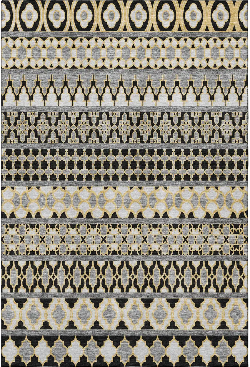 Charcoal Ivory And Copper Ikat Washable Area Rug With UV Protection Photo 3