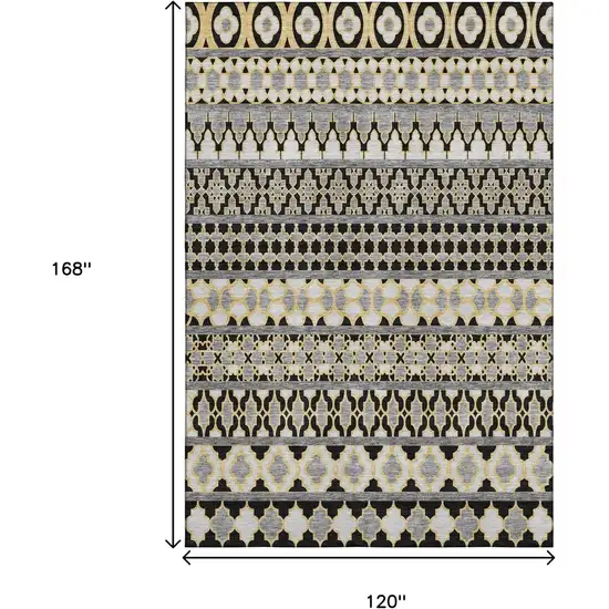 Charcoal Ivory And Copper Ikat Washable Area Rug With UV Protection Photo 3
