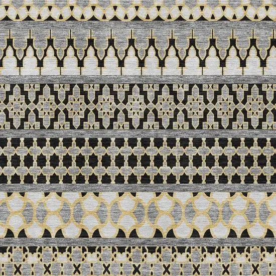 Charcoal Ivory And Copper Ikat Washable Area Rug With UV Protection Photo 3