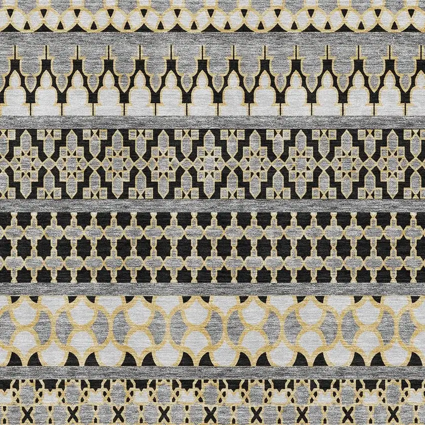 Charcoal Ivory And Copper Ikat Washable Area Rug With UV Protection Photo 3