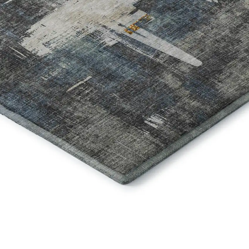 Charcoal Ivory And Gold Abstract Washable Area Rug With UV Protection Photo 9