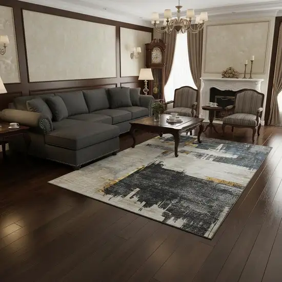 Charcoal Ivory And Gold Abstract Washable Area Rug With UV Protection Photo 2