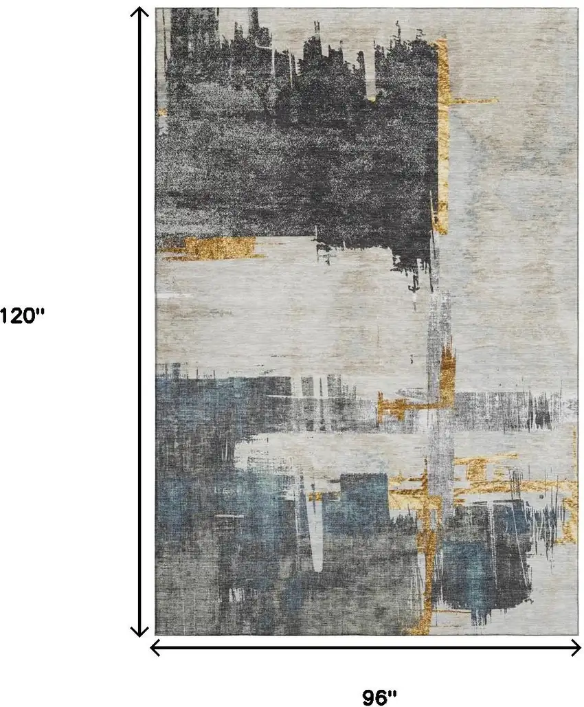 Charcoal Ivory And Gold Abstract Washable Area Rug With UV Protection Photo 7