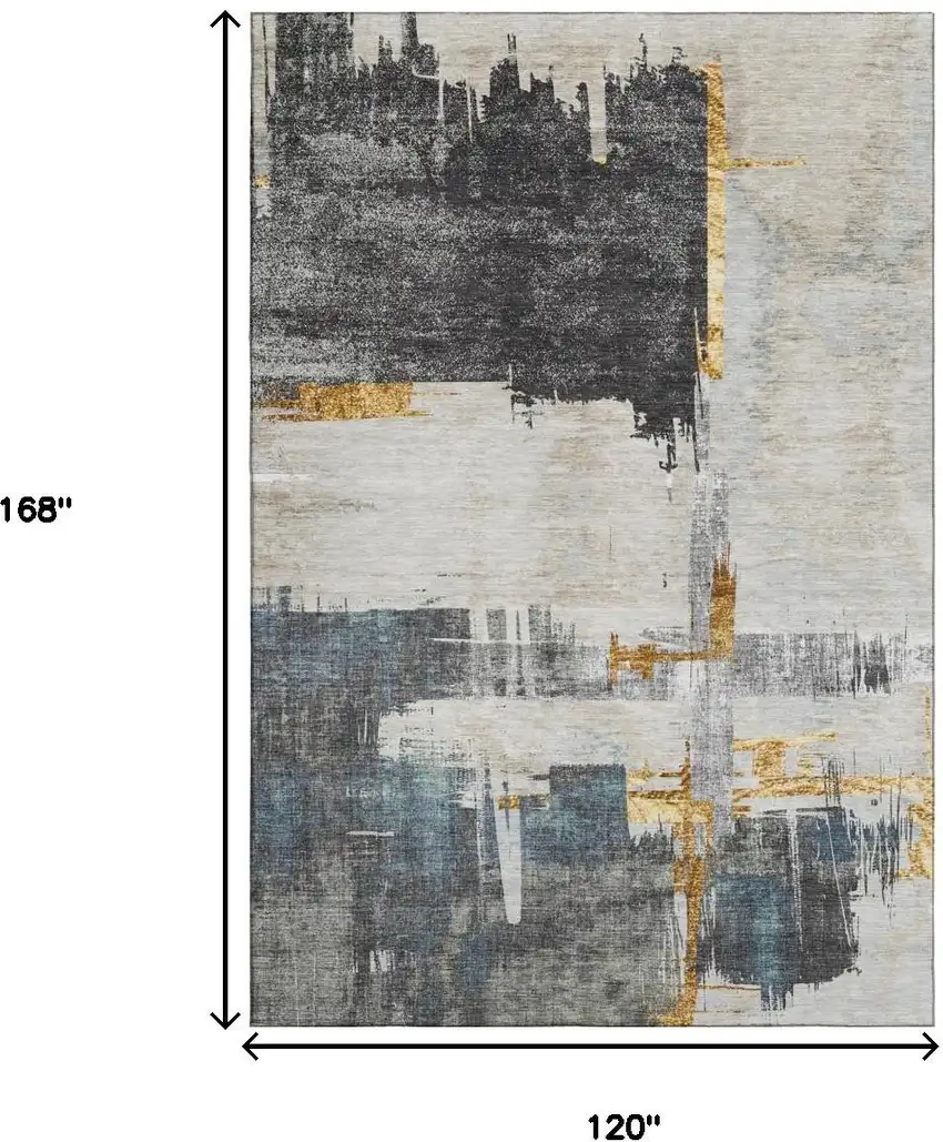 Charcoal Ivory And Gold Abstract Washable Area Rug With UV Protection Photo 5