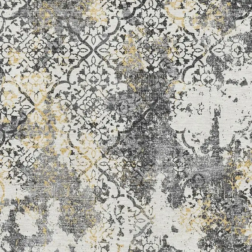 Charcoal Ivory And Gold Abstract Washable Area Rug With UV Protection Photo 3