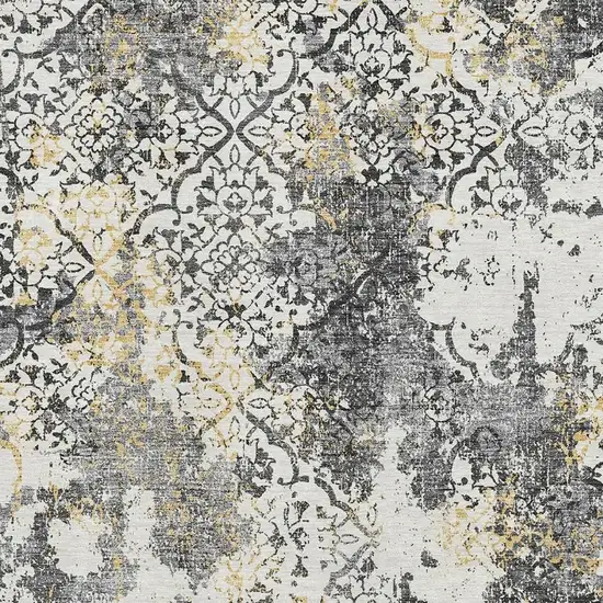 Charcoal Ivory And Gold Abstract Washable Area Rug With UV Protection Photo 3