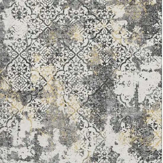 Charcoal Ivory And Gold Abstract Washable Area Rug With UV Protection Photo 4